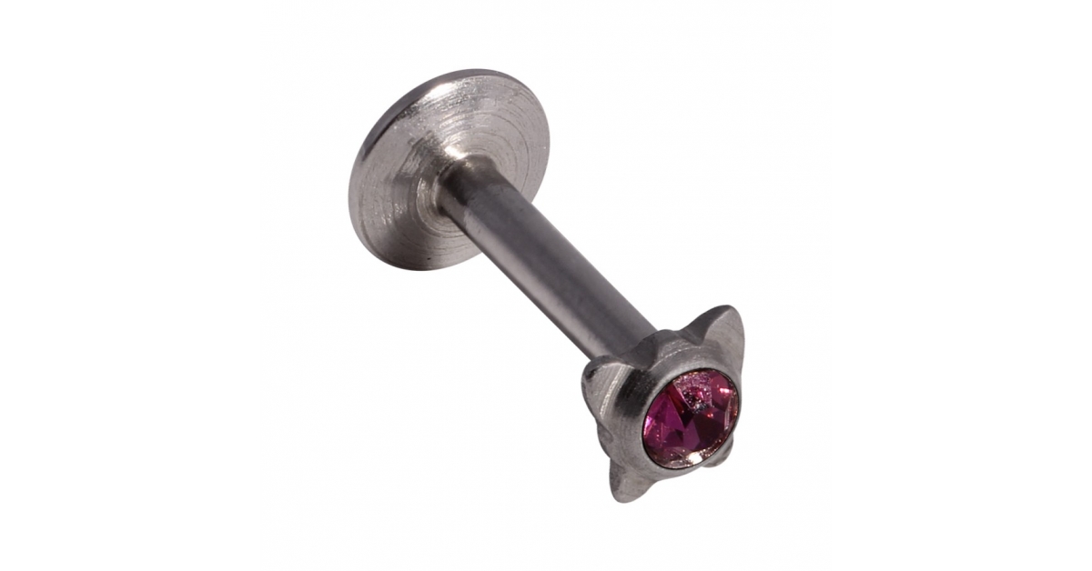 Piercing Labret / Labio Push-Fit Acero 316L Strass Mariposa Púrpura