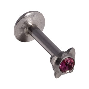 316L Steel Labret/Lip Push-Fit Bar Stud Piercing with Purple Butterfly Strass