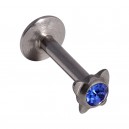 Lippen- / Labret-Piercing Push-Fit Stahl 316L Strassstein Schmetterling Dunkelblau
