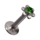 Labret- / Lippenpiercing Push-Fit Stahl 316L Blume Strassstein Dunkelgr&uuml;n