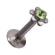 Labret- / Lippenpiercing Push-Fit Stahl 316L Blume Strassstein Hellgrün