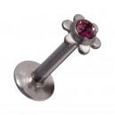 Labret- / Lippenpiercing Push-Fit Stahl 316L Blume Strassstein Lila