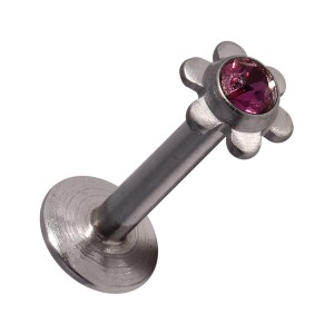 Labret- / Lippenpiercing Push-Fit Stahl 316L Blume Strassstein Lila