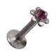 Labret- / Lippenpiercing Push-Fit Stahl 316L Blume Strassstein Lila