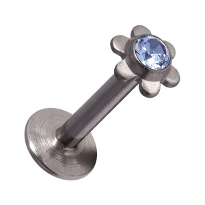 Labret- / Lippenpiercing Push-Fit Stahl 316L Blume Strassstein Hellblau