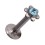 Labret- / Lippenpiercing Push-Fit Stahl 316L Blume Strassstein T&uuml;rkis