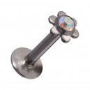 Labret- / Lippenpiercing Push-Fit Stahl 316L Blume Strassstein Mehrfarbig