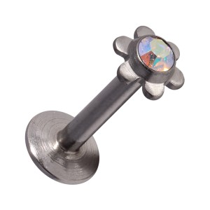 Labret- / Lippenpiercing Push-Fit Stahl 316L Blume Strassstein Mehrfarbig