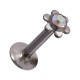 Labret- / Lippenpiercing Push-Fit Stahl 316L Blume Strassstein Mehrfarbig