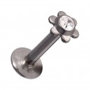 Labret- / Lippenpiercing Push-Fit Stahl 316L Blume Strassstein Weiß