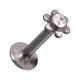 Labret- / Lippenpiercing Push-Fit Stahl 316L Blume Strassstein Weiß