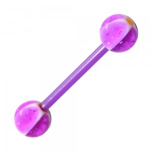Purple/Yellow Star & Flower Flexible Tongue Bar Ring
