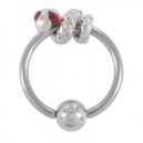 316L Steel Labret/Ear Captive Bead Ring with Sliding Red Eyes Snake