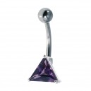 Purple Triangle Strass 925 Silver & 316L Steel Belly Bar Navel Ring
