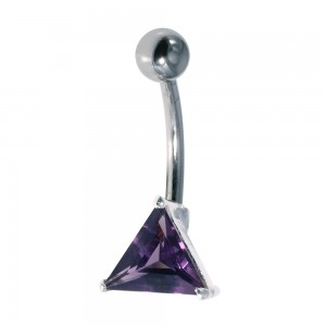 Purple Triangle Strass 925 Silver & 316L Steel Belly Bar Navel Ring