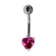 Nombril Argent Massif 925 Strass Coeur Rose Foncé