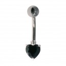 Black Heart Strass 925 Silver & 316L Steel Belly Bar Navel Ring