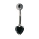 Black Heart Strass 925 Silver & 316L Steel Belly Bar Navel Ring