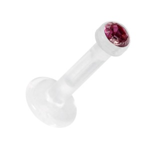 Lippen- / Labret-Piercing Push-Fit Bioflex Flexibel Strass Rosa