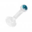 Lippen- / Labret-Piercing Push-Fit Bioflex Flexibel Strass T&uuml;rkis