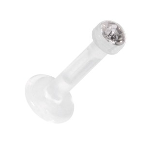 Lippen- / Labret-Piercing Push-Fit Bioflex Flexibel Strass Wei&szlig;