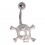 White 10 Strass Skull 925 Silver Belly Button Ring