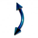 Blue Anodized Eyebrow Curved Bar Ring w/ Spikes