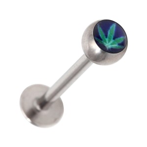 Piercing Stecker Tragus / Labret Cannabis Grün / Blau