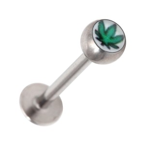 Green/White Cannabis Tragus/Labret Bar Piercing Stud Ring
