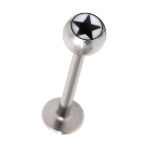 Labret- / Tragus-Piercing Stern Schwarz / Weiß