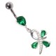 925 Silver & 316L Steel Belly Bar Navel Button Ring Strass Stone & Three Dark Green Dangling Drops