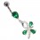 925 Silver Belly Button Ring Strass Stone & Three Dark Green Dangling Drops