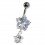 Flower Strass 925 Silver Belly Button Ring & Dangling White Star