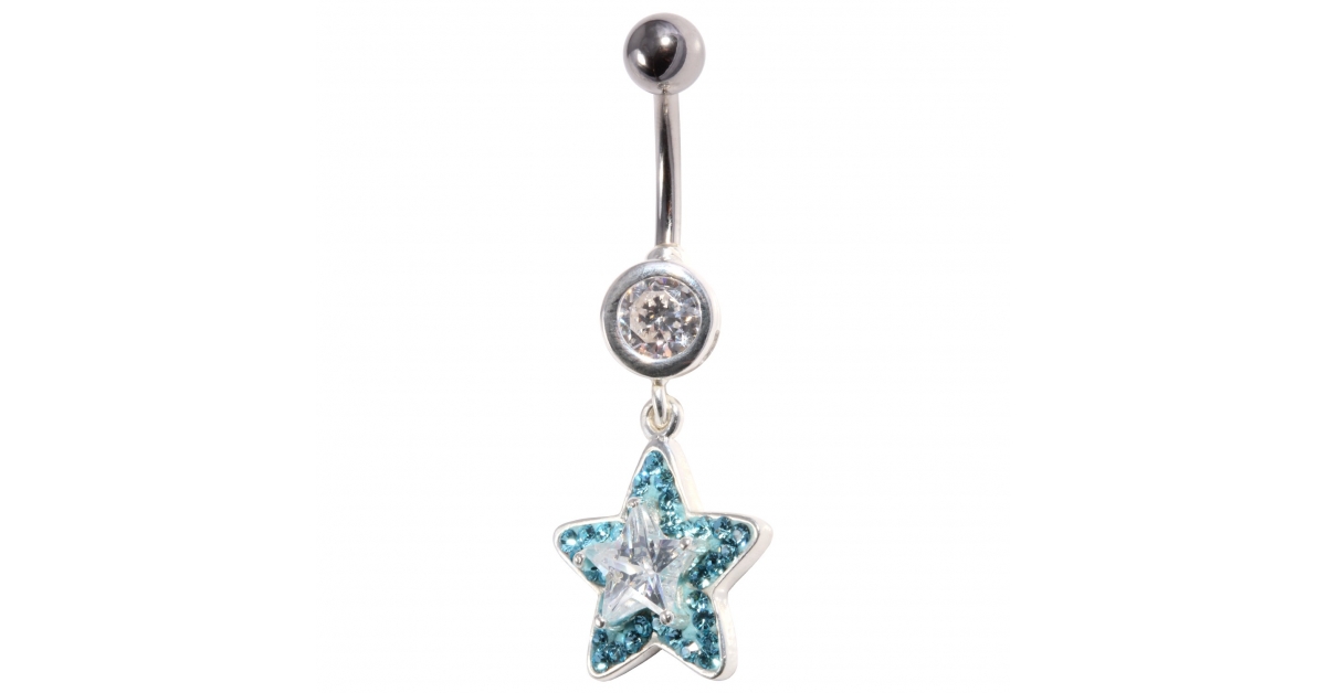 Strass 925 Silver & 316L Steel Belly Bar Navel Button Ring