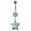 Strass 925 Silver Belly Button Ring & Superimposed White/Turquoise Dangling Double Star