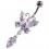 Light Purple Dangling 3 Points & 1 Drop Pebble Stones Butterfly 925 Silver Belly Button Ring