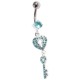 Piercing Ombligo Plata 925 Cerradura Corazón y Clave Colgante Strass Turquesa