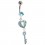 Dangling Heart Lock and Key Turquoise Strass 925 Silver Belly Button Ring