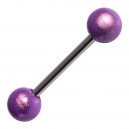 Purple Pearl Effect Tongue Bar Ring with Thin Glitter