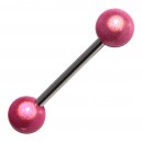 Pink Pearl Effect Tongue Bar Ring with Thin Glitter