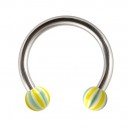 Hufeisen-Piercing Tragus / Lippe / Labret Acryl Beach-Ball Blau / Gelb