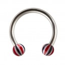 Hufeisen-Piercing Tragus / Lippe / Labret Acryl Beach-Ball Rot / Schwarz