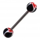 Red/Black Flower Acrylic Balls Fancy Tongue Bar Ring