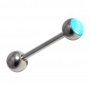 316L Surgical Steel Tongue Bar Ring w/ White/Blue Bitch Logo