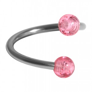 Spiral-Piercing Helix Acryl Glitzernd Zwei Rosa Kugeln