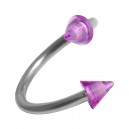 Helix Piercing Twisted Ring w/ Two Acrylic Transparent Purple Spikes