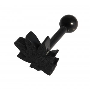 Helix- / Tragus-Schmuck Piercing Stahl 316L Eloxiert PVD Schwarz Glanz Cannabis-Blatt