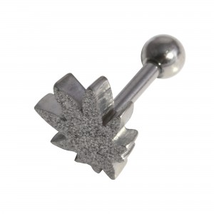Helix- / Tragus-Schmuck Piercing Stahl 316L Eloxiert PVD Silber Glanz Cannabis-Blatt