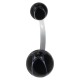 Fancy Bioflex/Bioplast Belly Bar Navel Button Ring with White/Black Stared Plant