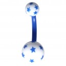 Fancy Bioflex/Bioplast Belly Bar Navel Button Ring with Blue/White Multiple Stars
